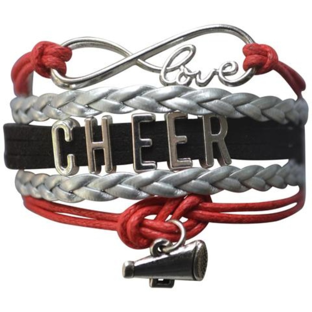 Girls Cheer Bracelet - Red Black & Silver